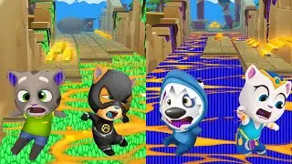 TALKING TOM GOLD RUN ORANGE ROCK TOM VS HANK FUNNY GAMEPLAY LAVA FALLS WITH ALL SUPER CHARACTERS