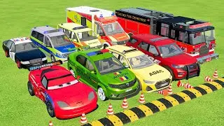 TRANSPORTING EMERGENCY DEPARTMENT CARS 🚨 Ambulance, Police & Fire Truck | FS 22