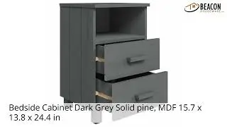 Bedside Cabinet Dark Grey Solid pine MDF 15.7 X 13.8 X 24.4 in