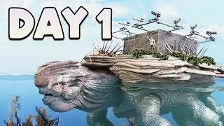 Surviving SOLO On A Giant Turtle In Ark Day 1