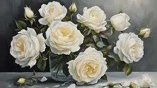 Vintage Holiday Flowers Screensaver & Wallpaper | White Roses Desktop & Background TV Painting Art