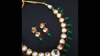 Gold Tone Kundan Necklace With Green Stone | Jaipri | Bridal Necklace | Jewelry | Choker Necklace