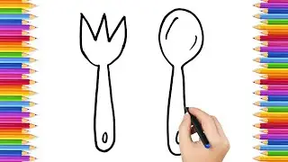 How To Draw cute spoon Drawing, Painting & Coloring For Kids and Toddlers_ Child Art 🐋🌈🎨