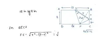 The upper right-hand corner of a piece of paper, 12 in by 8 in, as in the figure, is folded over to&hellip;