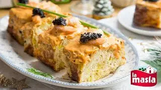 Pastel de puerros y langostinos