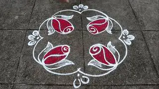 Simple Daily Rose Rangoli Designs | 4x4 Dots Small Rose Flower Muggulu | Pandaga Muggulu |Easy Kolam