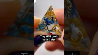 Gold on gold for this set of DnD dice with tiny MTG cards!