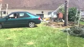 Versuch mit einem Auto Baum zu F&auml;llen