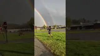 Doing a lightsaber spin in front of a double rainbow #theforcetheme #starwars #rainbow