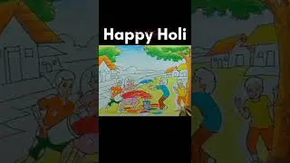 Happy Holi special scenary drawing :Timelapse  #shorts #holifestival #happyholi