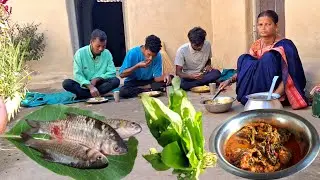 Tribal Family Cooking: Authentic FISH curry with Fresh SPINACH from the Farm l Village life 