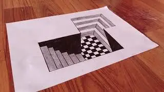 Optical illusion 3d art - Easy 3d drawing on paper for beginners - How to draw 3d stairs