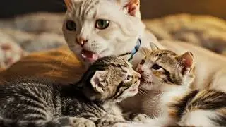 Mama Cat Trims Fur on the Farm and Makes Tiger Hat For Kittens At Home