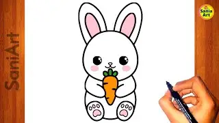 How To Draw A Bunny Rabbit Eating Carrot | खरगोश बनाना सीखें आसानी से | Draw Cute Rabbit | #SaniArt