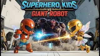 Superhero Kids vs Giant Robot #disney #3dcartoon #robotbattle       #superkids  #kidscartoon