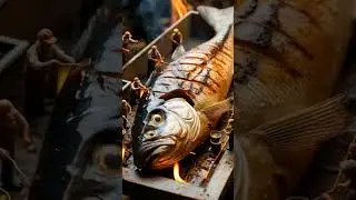 [AI] giant grilled fish with small workers around it #ai #shorts #miniature #fish