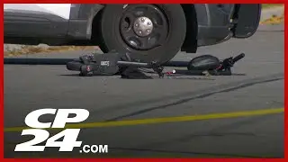 Warning: Moment 10-year-old boy on scooter collides with vehicle downtown