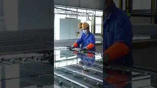 Architectural glass cutting and laminating processes.#architecture #glassfactory #structuralglass