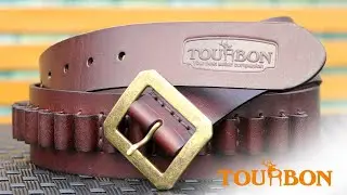 Tourbon Real Leather Cartridge Belt 9mm/.38 Ammo Holder Adjustable Gun Strap XL Size