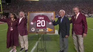 Lee Corso presented with a replica of his Florida State jersey ❤️