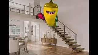 arkey running up and down the stairs