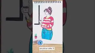 Girl with coffee drawing #shorts #shortsfeed #drawing #shortvideo #youtubeshorts #ytshorts #viral