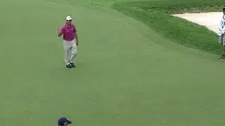 Robert Streb makes his birdie putt from 26 feet with a wedge at The Greenbrier