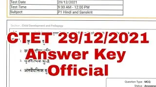 CTET 29/12/2021 Answer Key / CTET 29 December 2021 Answer Key