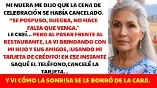 Mi nuera dijo: “Se canceló la cena.”Pero al pasar… la vi brindando con mi hijo ¡usando mi tarjeta!