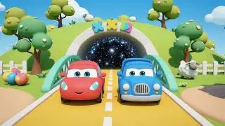 Firefly Create a child friendly animated video featuring cute, toy like cartoon cars with smiling