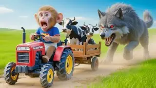 🐺🚜🐒 Monkey Zio drives a tractor to battle a ferocious wolf and rescue the dairy cows 🐄💥