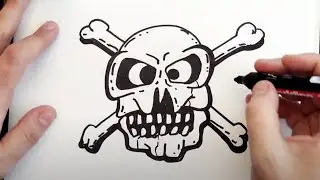 jolly roger skull and bones -skeleton, big black marker sketch #tutorial  / draft [ c171 ] day 900