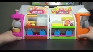 Shopkins Spin Mix Bakery and Easy Squeezy Fruit and Veg Stand Grocery Toy Sets