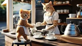 Ginger Kitten Helps Mama Cat Run a Coffee Stall ☕ | Sweet Story#ai #cat #kitten #story #aivideos