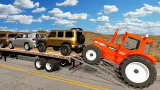 Double Flatbed Trailer Truck vs Speedbumps Train vs Cars | Tractor vs Train Beamng.Drive shorts