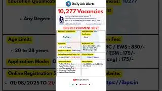 IBPS Recruitment 2025 | New Vacancy 2025 | Daily Job Alerts #shorts
