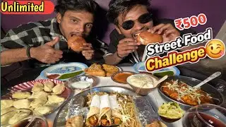 500 RUPEES STREET FOOD CHALLENGE 😱 | Varanasi food challenge 🤩 | Burger, Maggie, dhosa, momos, lassi