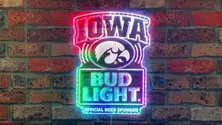 Bud Light & University of Iowa Hawkeyes Neon LED Sign with Dynamic RGB Colors