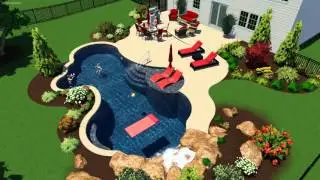 Unique freeform style pool with waterfall in Bucks County, Designed by Monogram Custom Pools