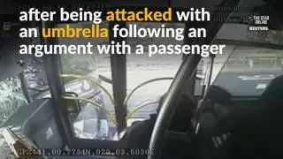 Road rage: Umbrella assault on Turkey bus