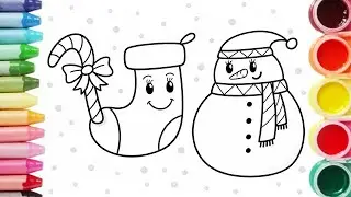 Christmas Drawing | How to Draw Christmas Stocking, Candy Cane and Snowman