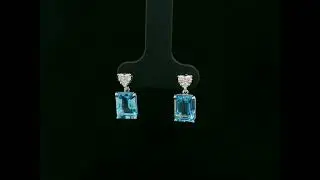 Swiss Blue Topaz & Diamond Stud Earrings in 18K White Gold