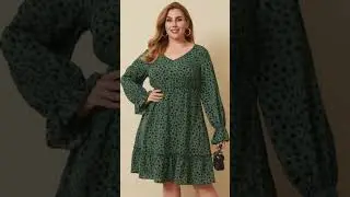 Polka Dot Print V-neck Lantern Sleeve Plus Size Ruffle Dress#peoplesfashion #usafashion