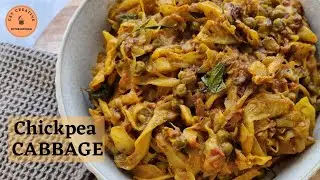 Delicious Indian CABBAGE AND CHICKPEA CURRY you will love. VEGAN recipe. Banda Kobi ki Sabji.