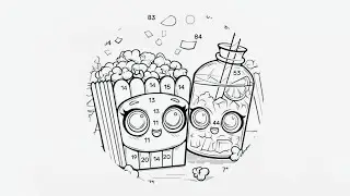 A box of popcorn with a cute face and a blue drink with a cute face. #popcorn #drink #fantasy 
