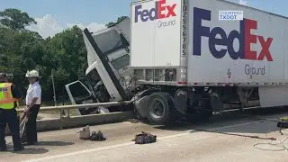 Traffic alert: FedEx truck hangs off Highway 146, leading to closure of SB lanes