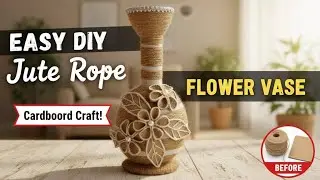 DIY Jute Rope Flower Vase: Turn Cardboard into Beautiful Home Decor! 🌸 #viralvideo #jutecraft 