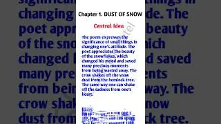 DUST OF SNOW Central Idea !! Central Idea !! Poem !! chapter 1. central idea class 10th #centralidea