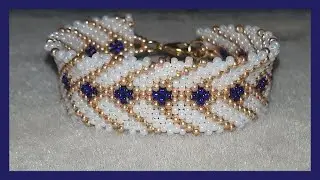 Bracelet brick stitch doré blanc et violet
