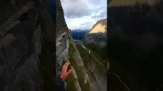 Hiker Navigating A Dangerous Narrow Cliffside Path With Mountain Goats #hiker
